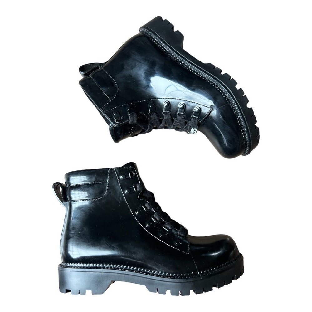 Sam Edelman Circus Black Shiny Rubber Lace Up Combat Boots, Size 6 - Picture 5 of 10
